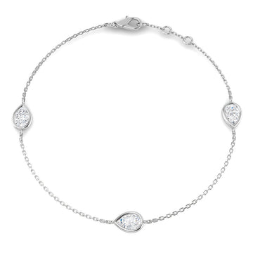1.13ct Lab-Grown Diamond Pear Trilogy Bracelet in 9ct White Gold