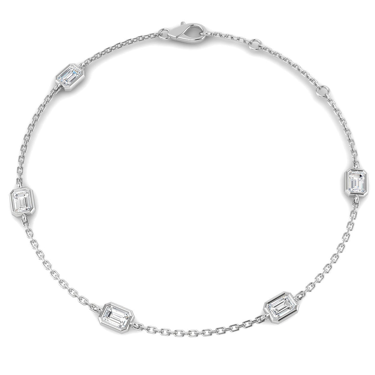 1ct Lab-Grown Diamond Emerald-Cut Station Bracelet in 9ct White Gold