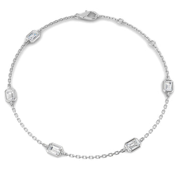 1ct Lab-Grown Diamond Emerald-Cut Station Bracelet in 9ct White Gold