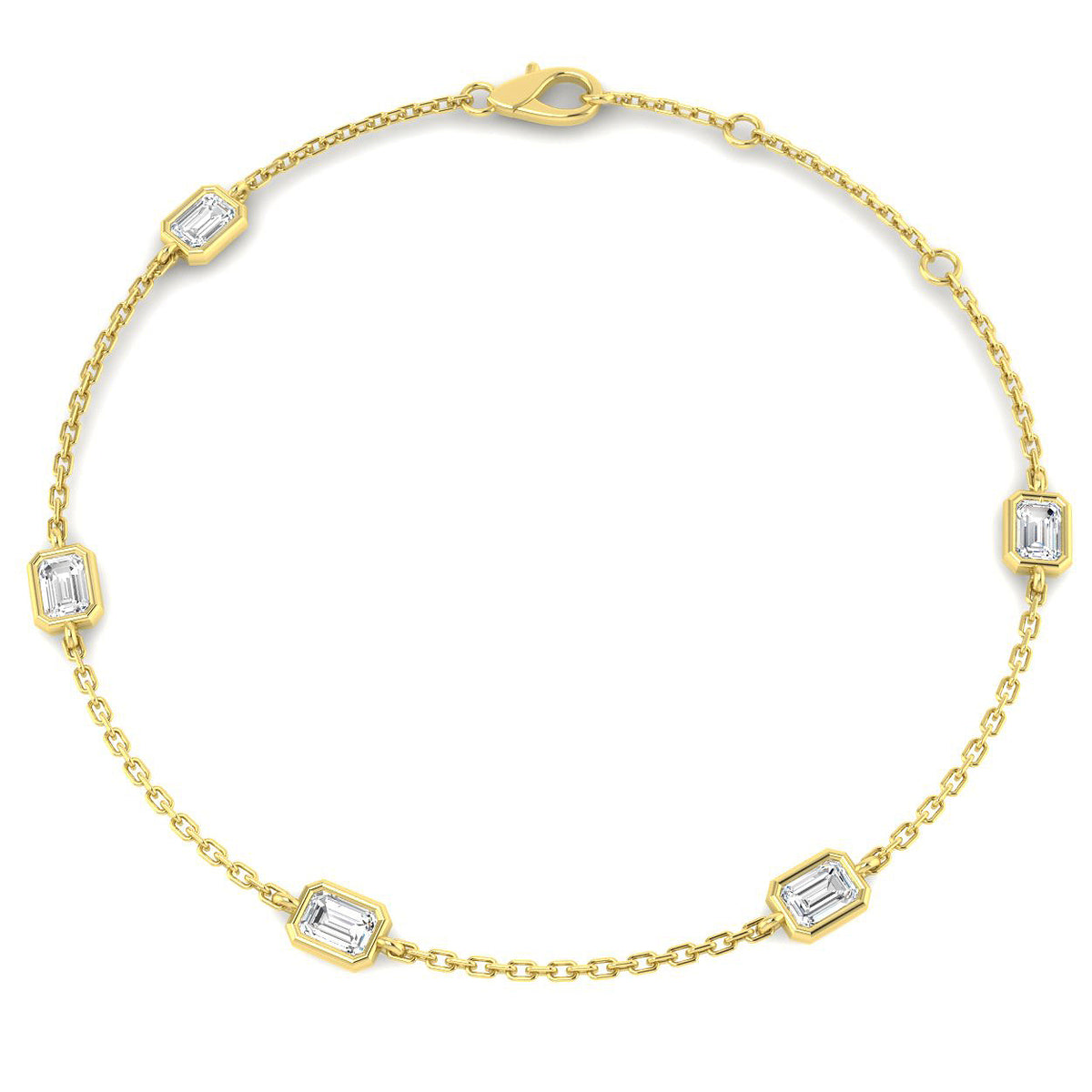 1ct Lab-Grown Diamond Emerald-Cut Station Bracelet in 9ct Yellow Gold