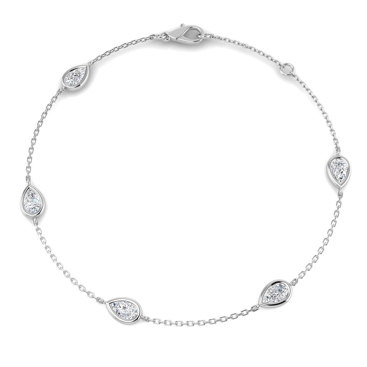 1ct Lab-Grown Diamond Pear Station Bracelet in 9ct White Gold