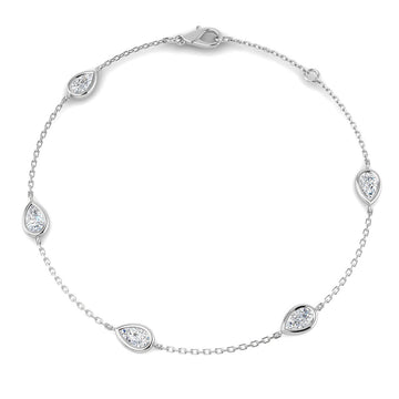 1ct Lab-Grown Diamond Pear Station Bracelet in 9ct White Gold