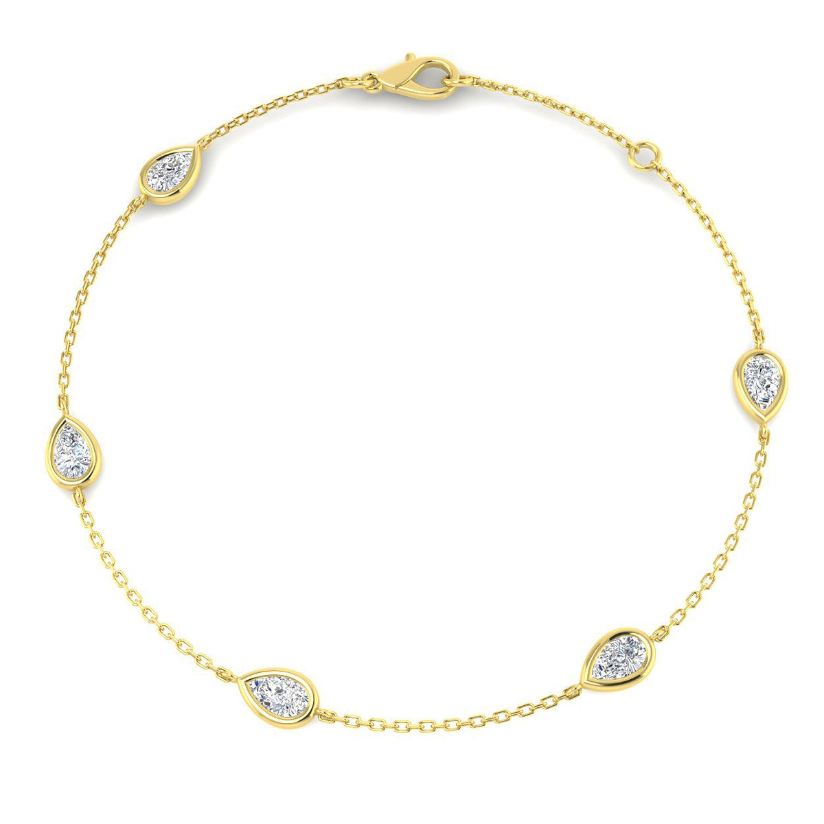 1ct Lab-Grown Diamond Pear Station Bracelet in 9ct Yellow Gold