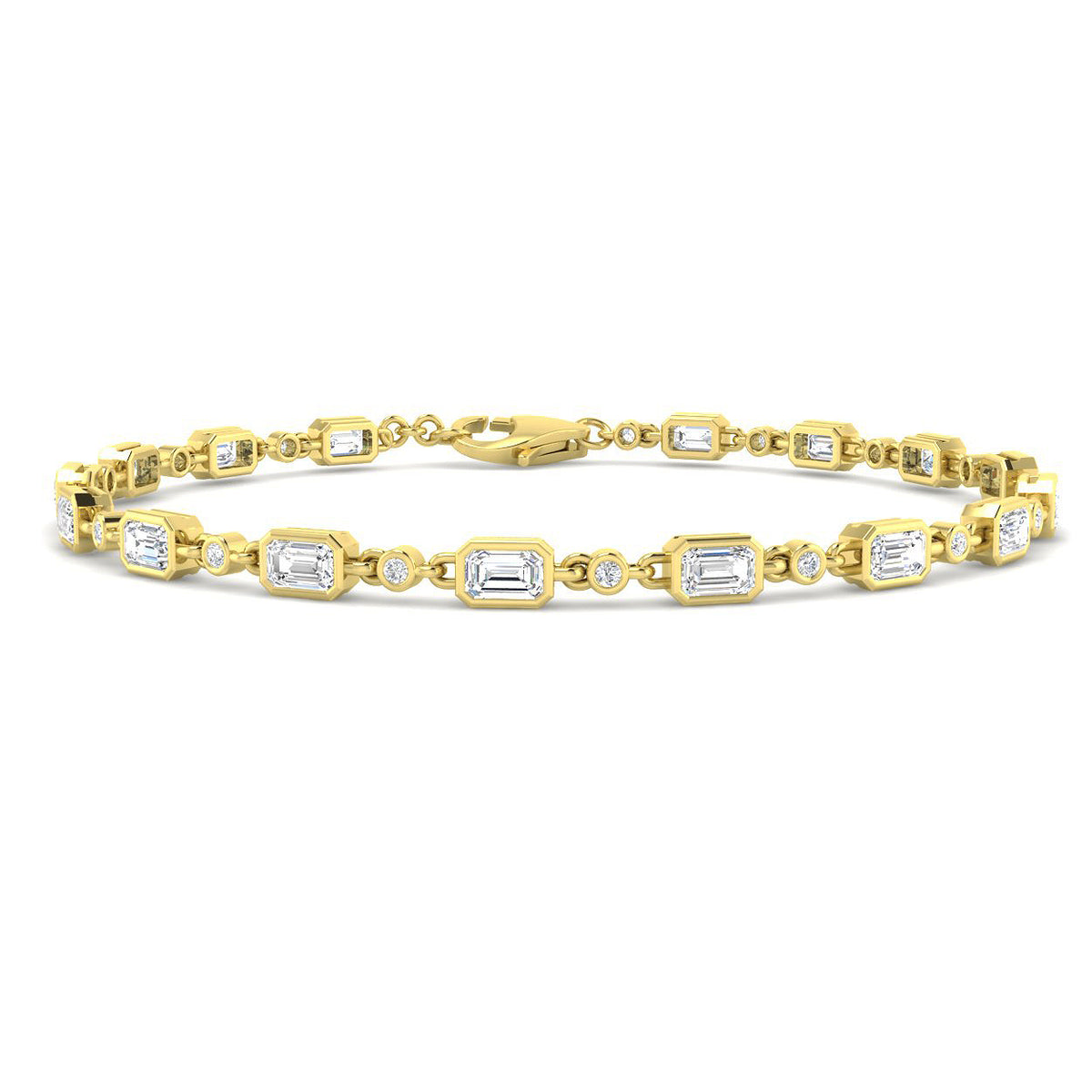 2.77ct Lab-Grown Diamond Emerald & Round Tennis Bracelet in 9ct Yellow Gold