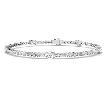 2.98ct Lab-Grown Diamond Oval Halo Tennis Bracelet in 9ct White Gold