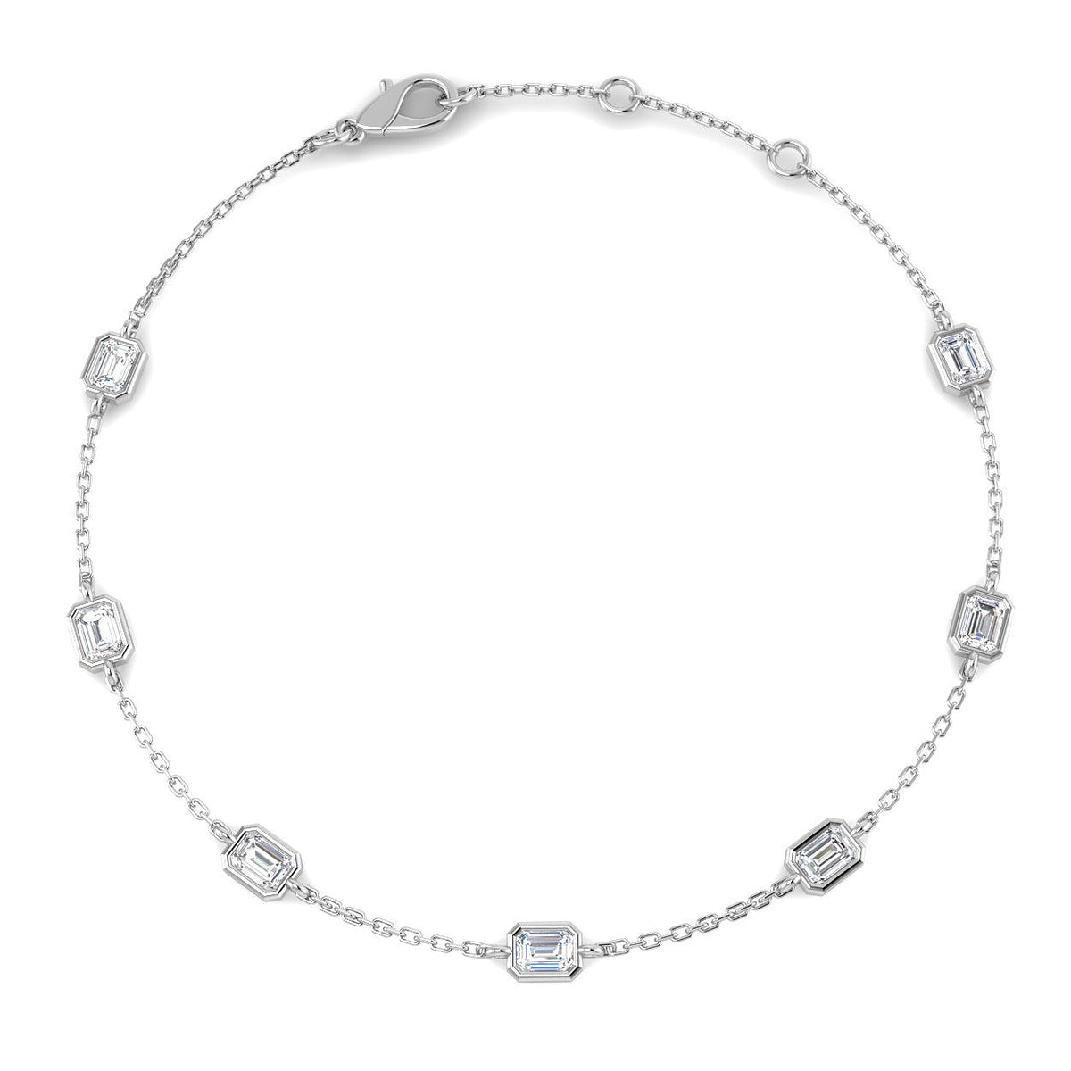 0.78ct Lab-Grown Diamond Emerald-Cut Station Bracelet in 9ct White Gold