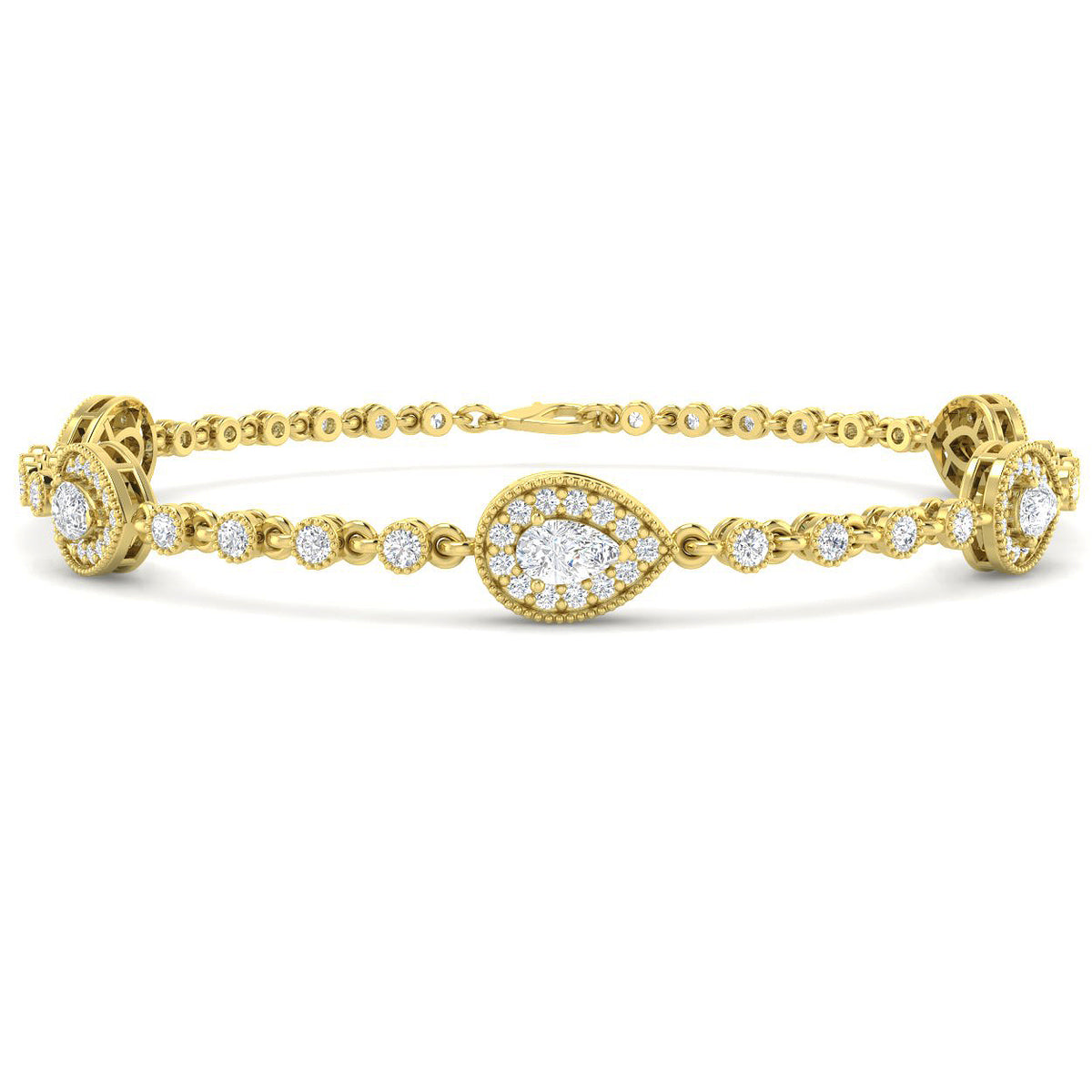 2.41ct Lab-Grown Diamond Pear Halo Bracelet in 9ct Yellow Gold