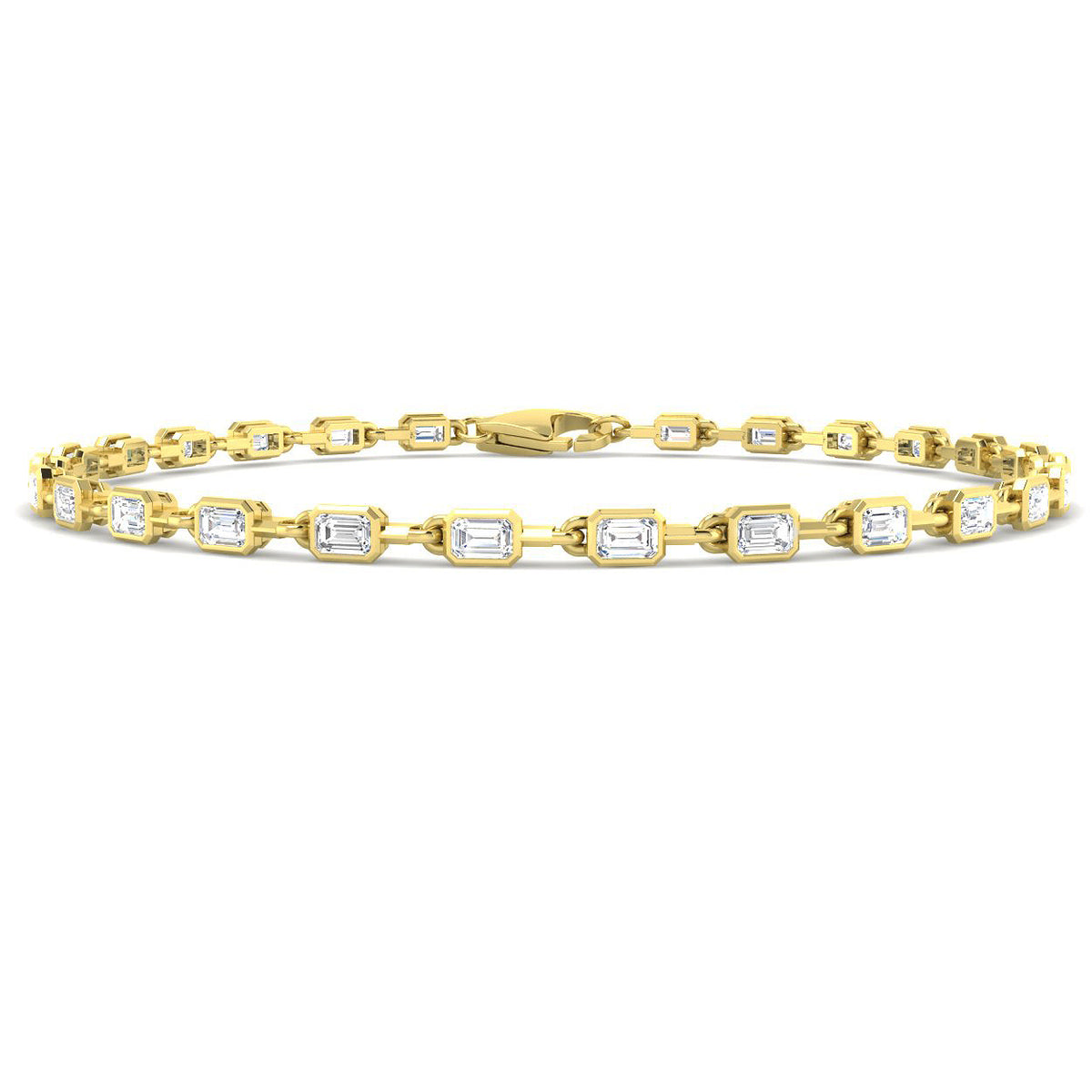 2.13ct Lab-Grown Diamond Emerald-Cut Link Tennis Bracelet in 9ct Yellow Gold