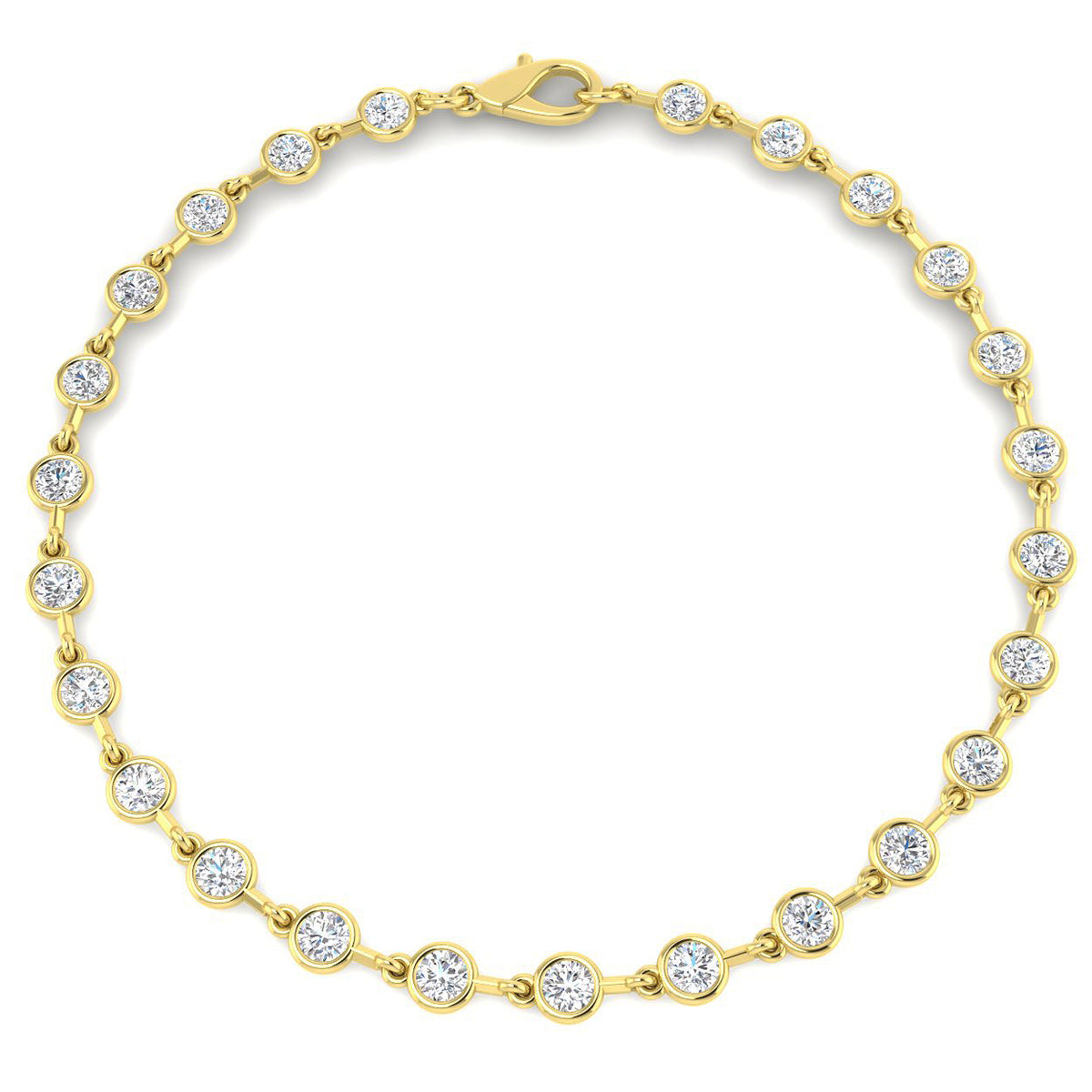 2.39ct Lab-Grown Diamond Round Rubover Tennis Bracelet in 9ct Yellow Gold