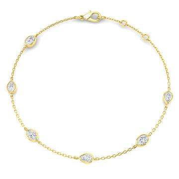 0.81ct Lab-Grown Diamond Oval & Pear Station Bracelet in 9ct Yellow Gold