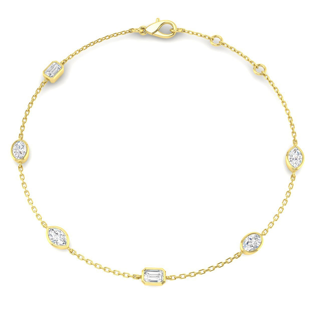 0.91ct Lab-Grown Diamond Mixed-Shape Station Bracelet in 9ct Yellow Gold