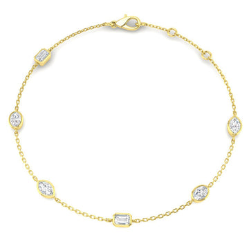 0.91ct Lab-Grown Diamond Mixed-Shape Station Bracelet in 9ct Yellow Gold