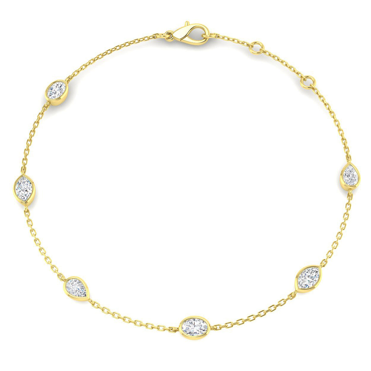 0.81ct Lab-Grown Diamond Mixed-Shape Station Bracelet in 9ct Yellow Gold