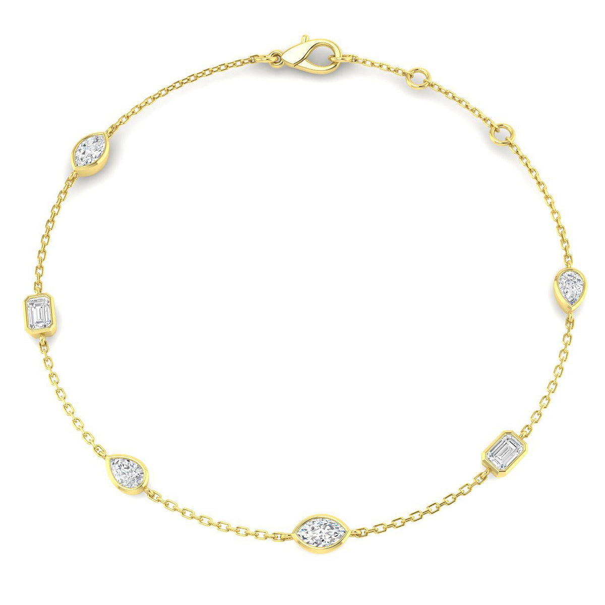 0.88ct Lab-Grown Diamond Mixed-Shape Station Bracelet in 9ct Yellow Gold