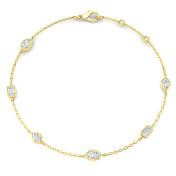 0.88ct Lab-Grown Diamond Mixed-Shape Station Bracelet in 9ct Yellow Gold