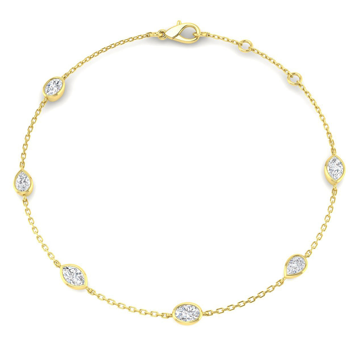0.83ct Lab-Grown Diamond Mixed-Shape Station Bracelet in 9ct Yellow Gold