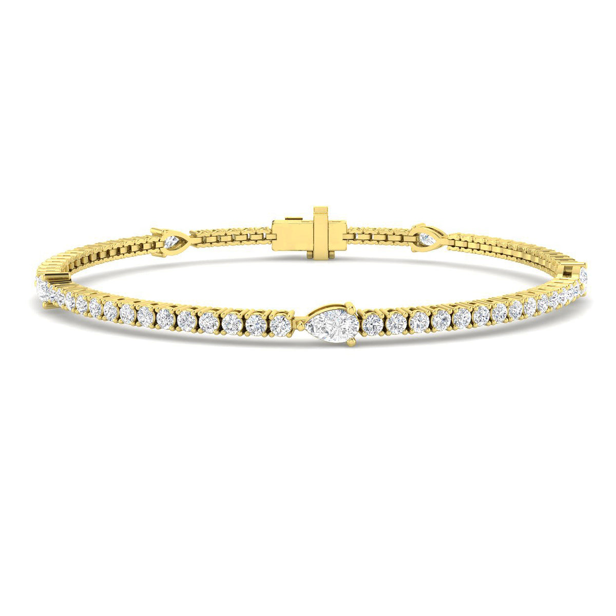 2.65ct Lab-Grown Diamond Pear Station Tennis Bracelet in 9ct Yellow Gold
