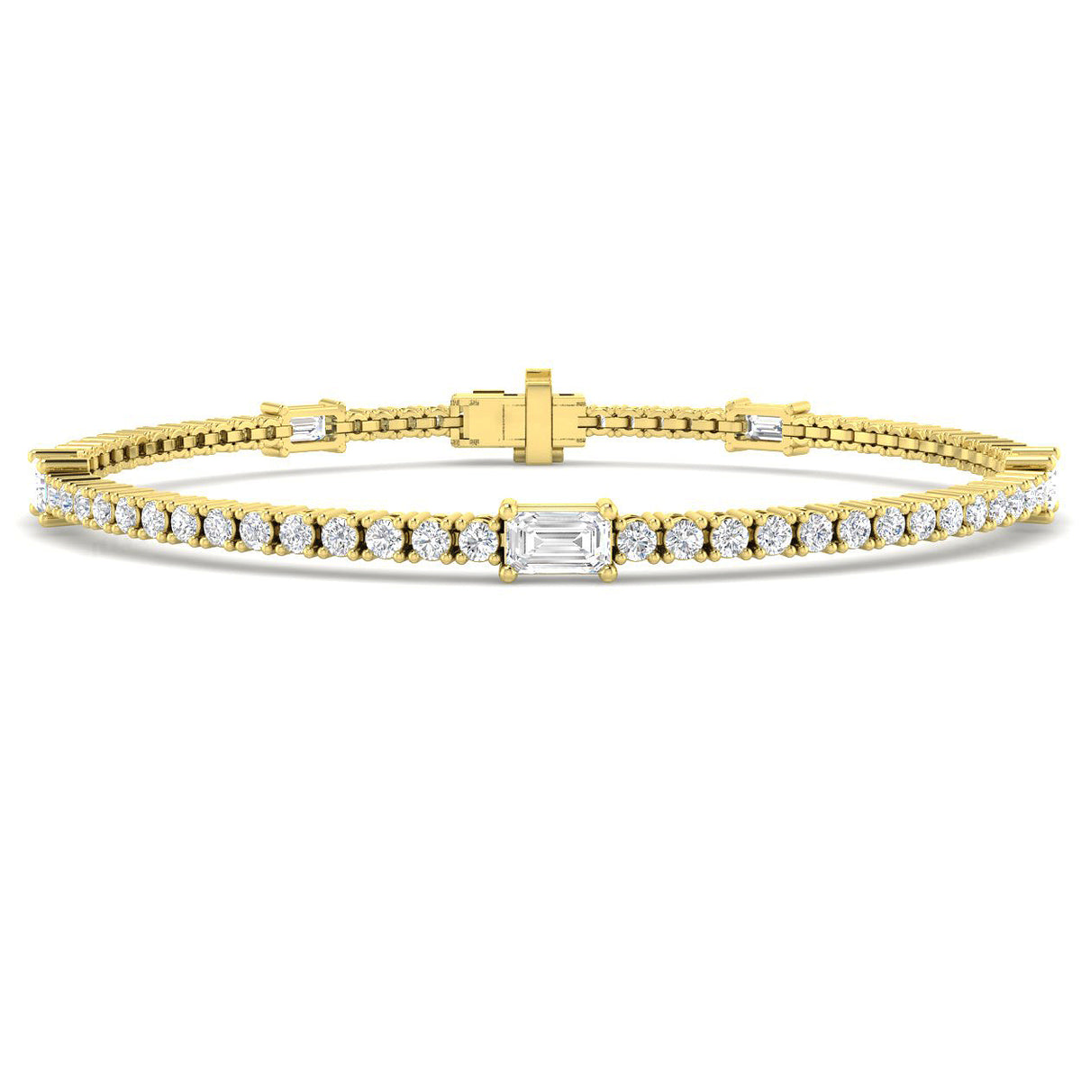 3.49ct Lab-Grown Diamond Emerald-Cut Station Tennis Bracelet in 9ct Yellow Gold