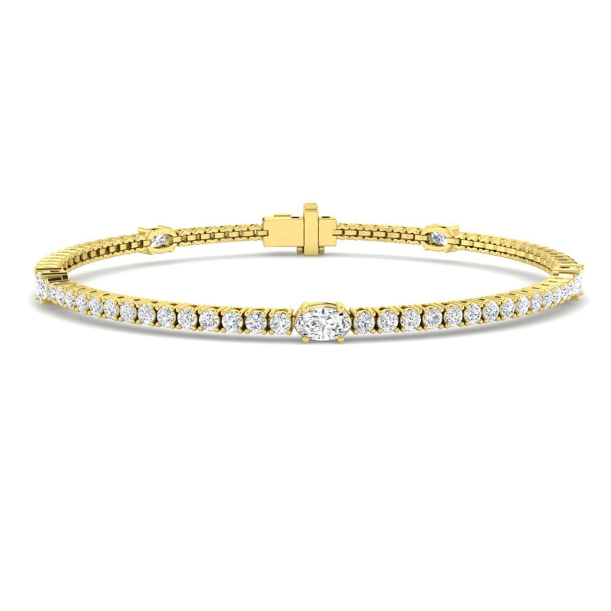 2.72ct Lab-Grown Diamond Oval Station Tennis Bracelet in 9ct Yellow Gold