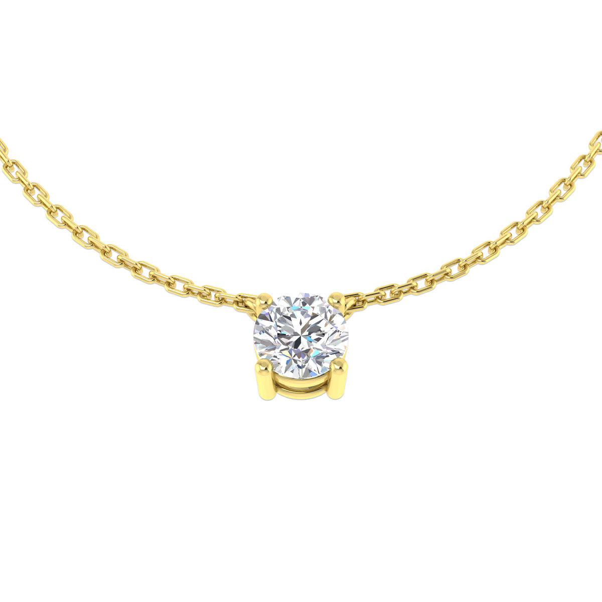 0.51ct round lab-grown diamond four-claw solitaire pendant with chain in 9ct yellow gold