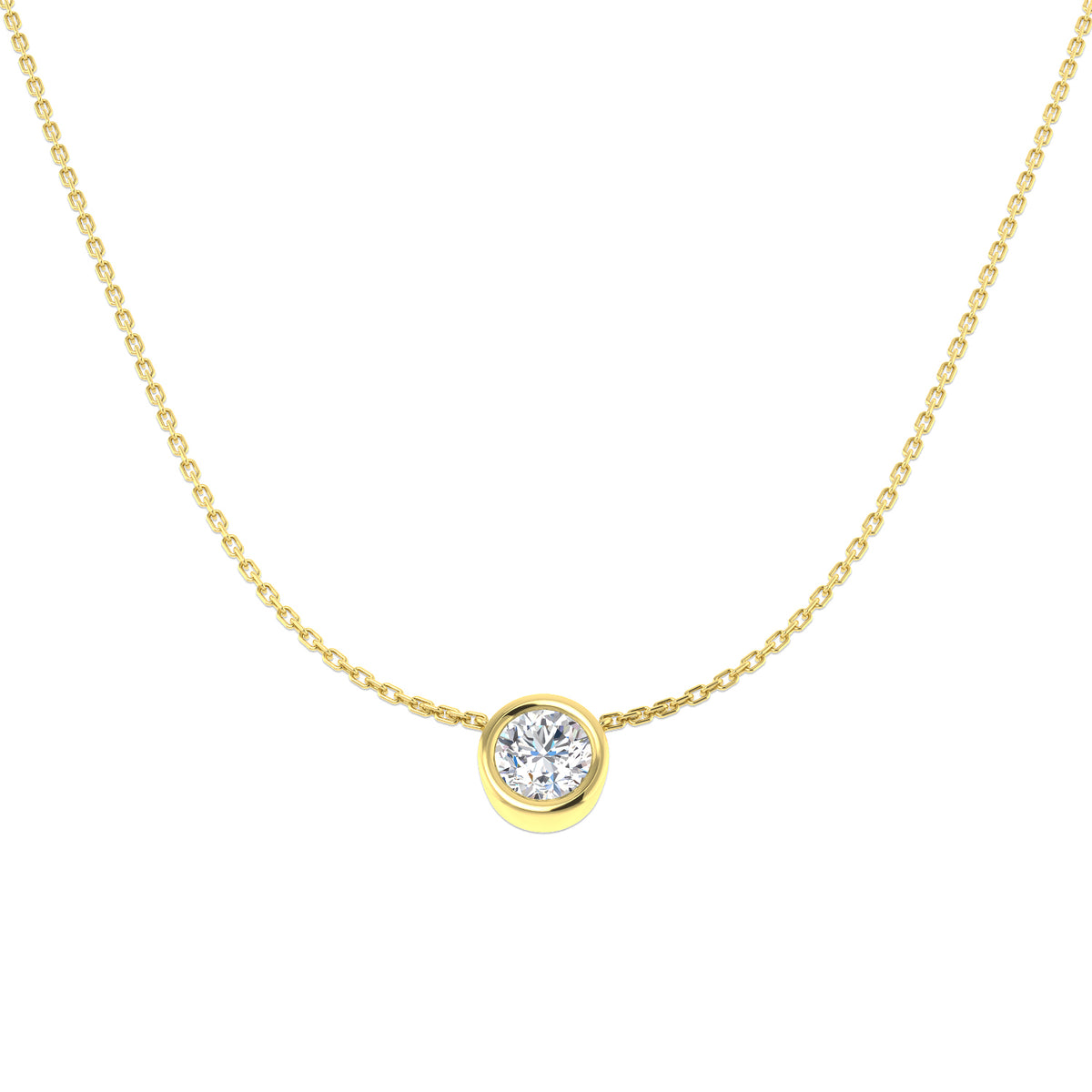 1ct round lab-grown diamond rubover solitaire pendant with chain in 9ct yellow gold