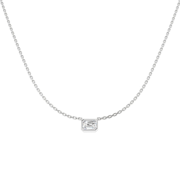0.52ct Emerald-Cut Lab-Grown Diamond Solitaire Rubover Necklace