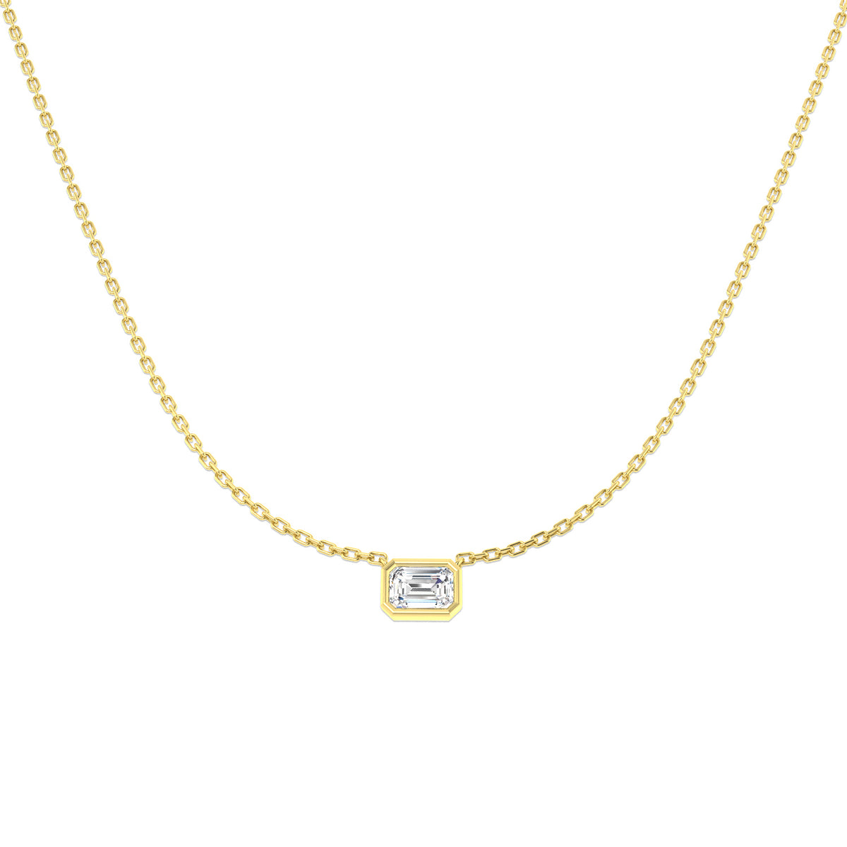 0.52ct emerald-cut lab-grown diamond rubover solitaire pendant with chain in 9ct yellow gold