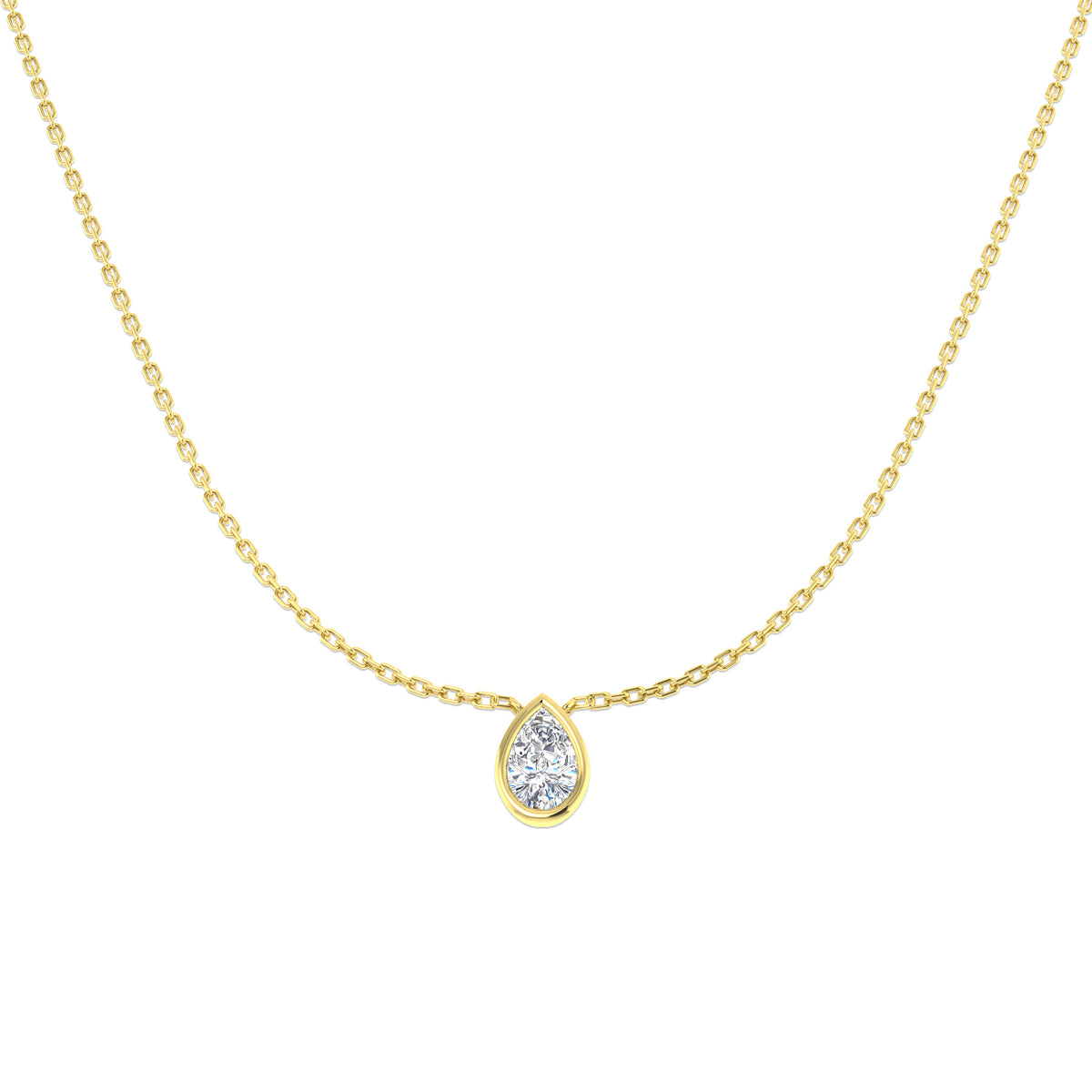 0.57ct pear lab-grown diamond rubover solitaire pendant with chain in 9ct yellow gold