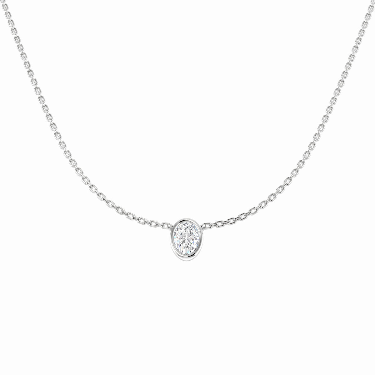 0.55ct oval lab-grown diamond rubover solitaire pendant with chain in 9ct white gold
