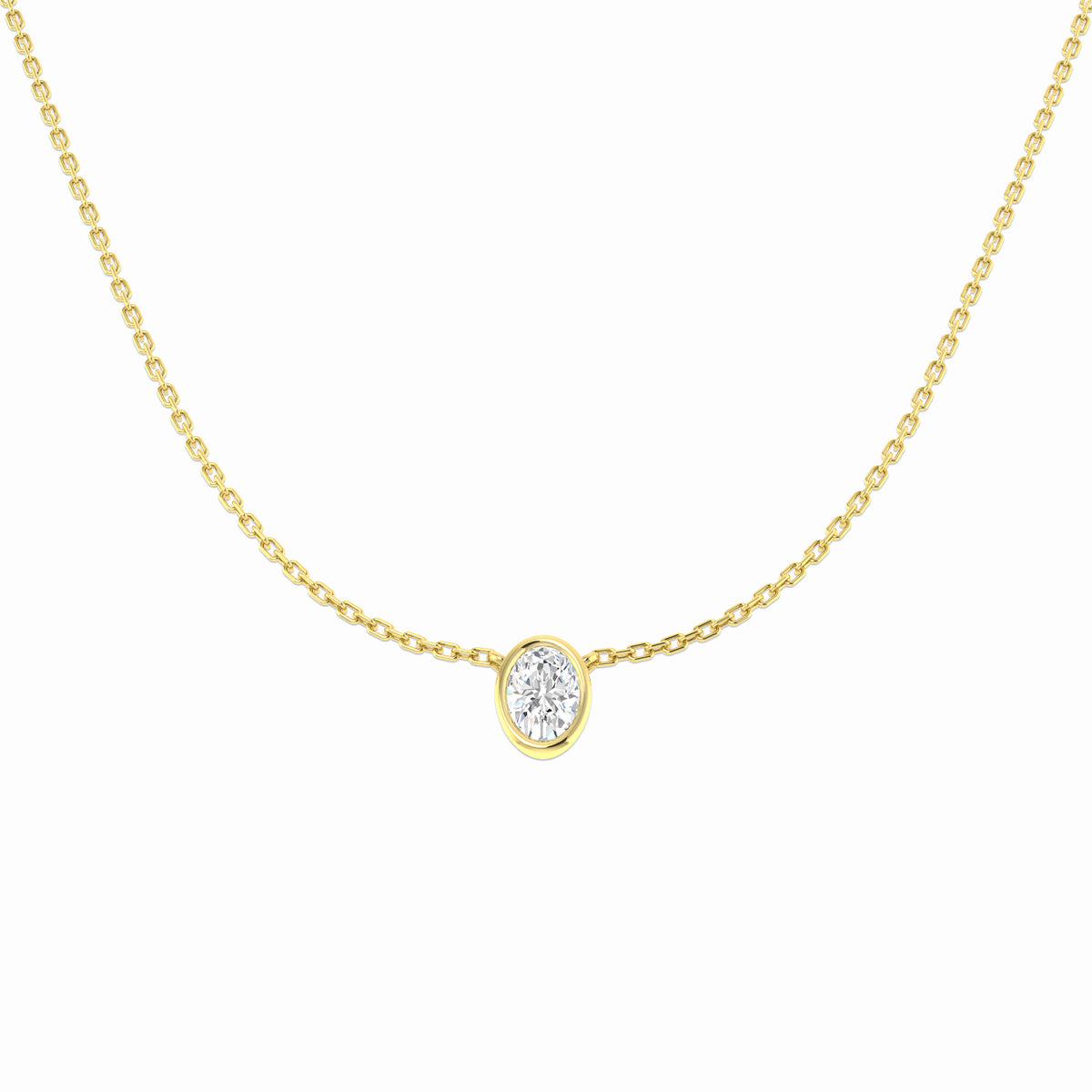 0.55ct oval lab-grown diamond rubover solitaire pendant with chain in 9ct yellow gold