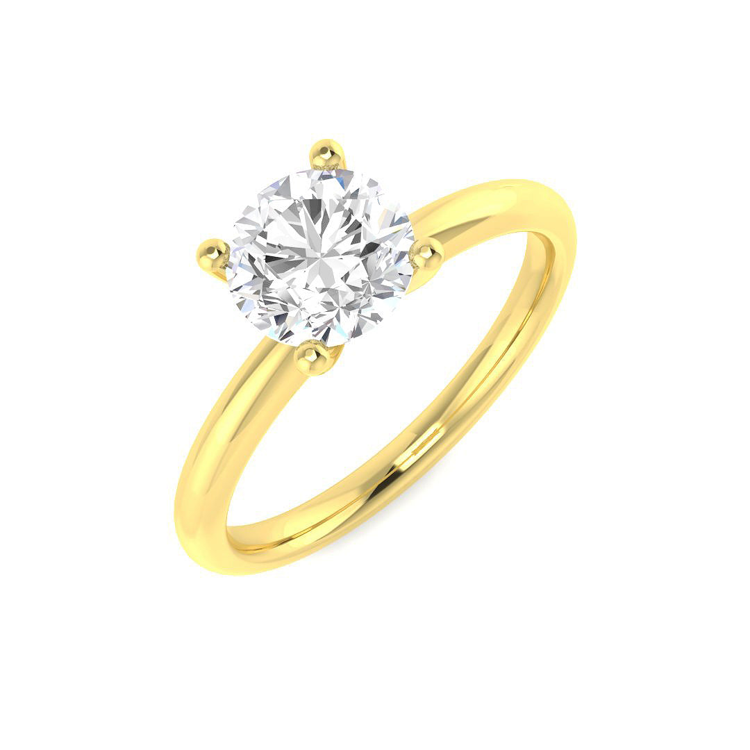1.08ct round lab-grown diamond four-claw solitaire ring in 9ct yellow gold - three-quarter view