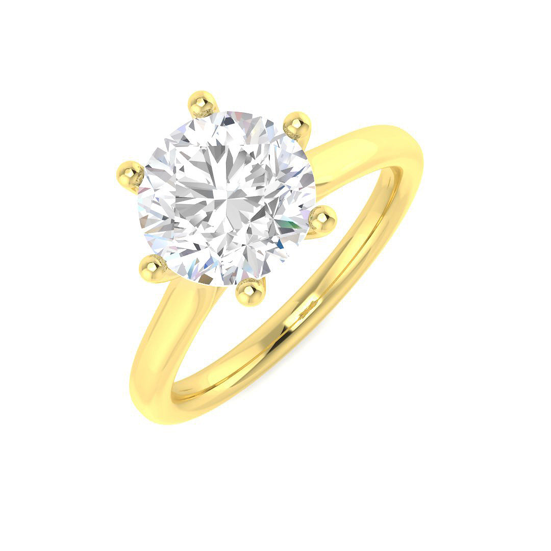 2ct round lab-grown diamond six-claw solitaire ring in 9ct yellow gold - three-quarter view
