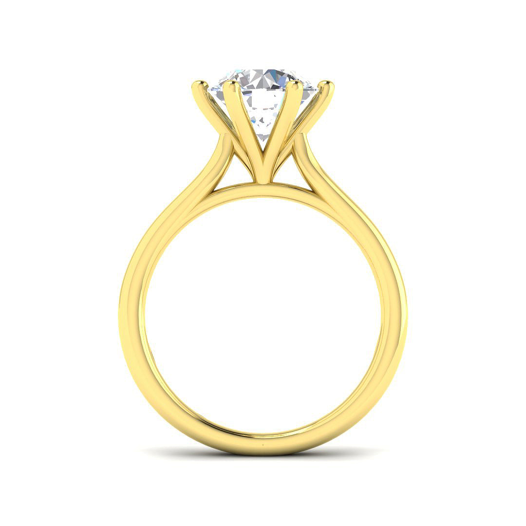 2ct round lab-grown diamond six-claw solitaire ring in 9ct yellow gold - side view