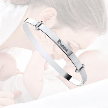 Sterling Silver Ladies Engravable Bangle – Adjustable, Polished Finish