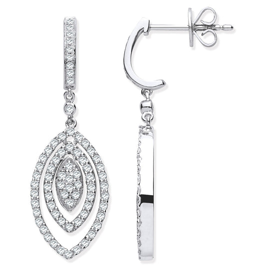 9ct White Gold 1ct Diamond Drop Earrings