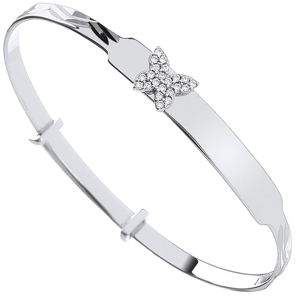 Sterling Silver 925 Personalised CZ Butterfly Baby Bangle
