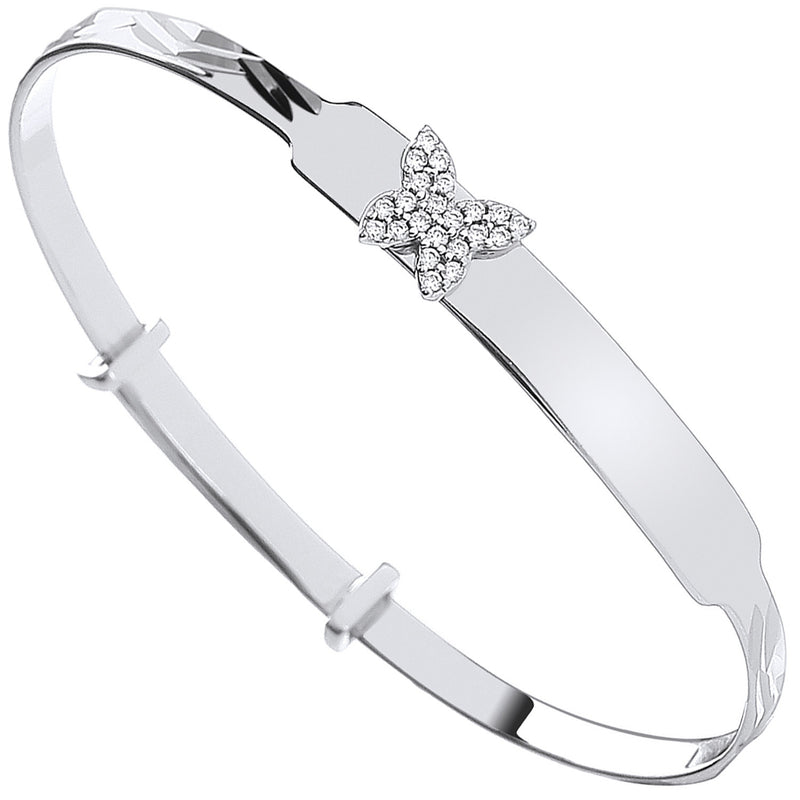 Sterling Silver 925 Personalised CZ Butterfly Baby Bangle
