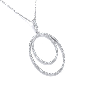 Silver Micro Pavé Oval Double Row Cubic Zirconia Pendant with 18" Chain