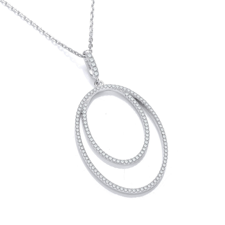Silver Micro Pavé Oval Double Row Cubic Zirconia Pendant with 18" Chain