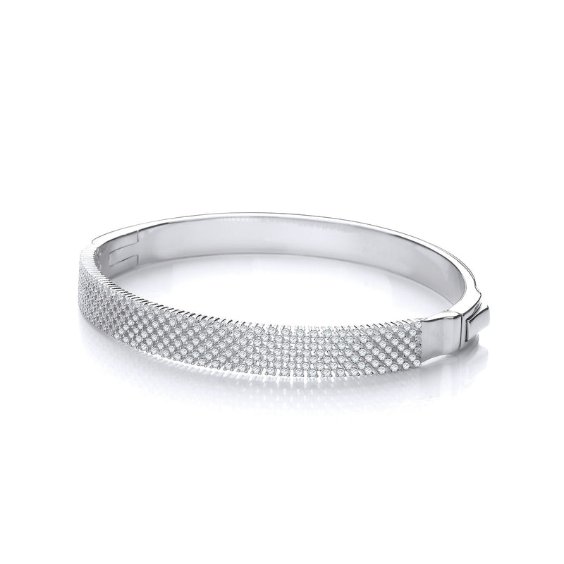 Silver Bangle with Multi Row Micro Pavé Cubic Zirconia