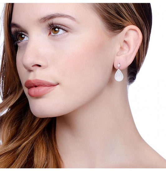 Sterling Silver Micro Pavé Pear Shape Cubic Zirconia Drop Earrings