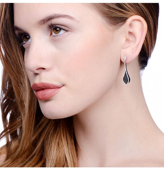 Sterling Silver Micro Pavé Black & Clear Cubic Zirconia Drop Earrings