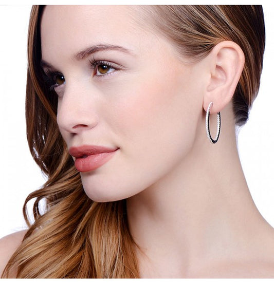 Sterling Silver Micro Pavé Oval Hoop Cubic Zirconia Earrings