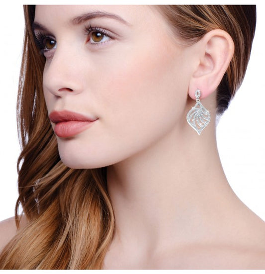 Sterling Silver Micro Pavé Leaf-Shaped Cubic Zirconia Earrings