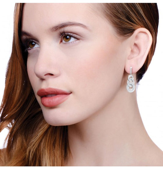 Sterling Silver Micro Pavé Oval Intertwined Cubic Zirconia Drop Earrings
