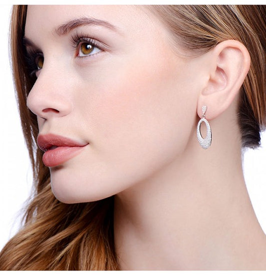 Sterling Silver Micro Pavé Fancy Oval Drop Earrings