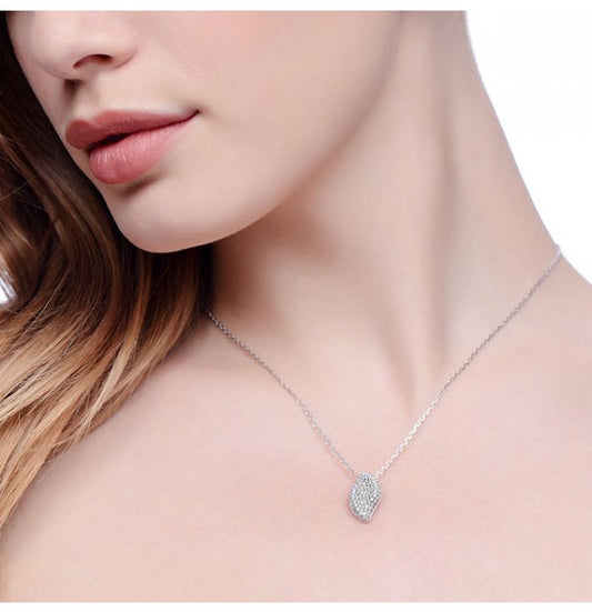Silver Micro Pavé Leaf Shape Cubic Zirconia Pendant with 18" Chain