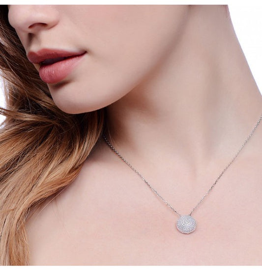 Silver Micro Pavé Fancy Round Cubic Zirconia Pendant with 18" Chain