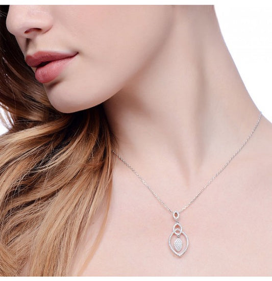Silver Micro Pavé Teardrop Cubic Zirconia Pendant with 18" Chain