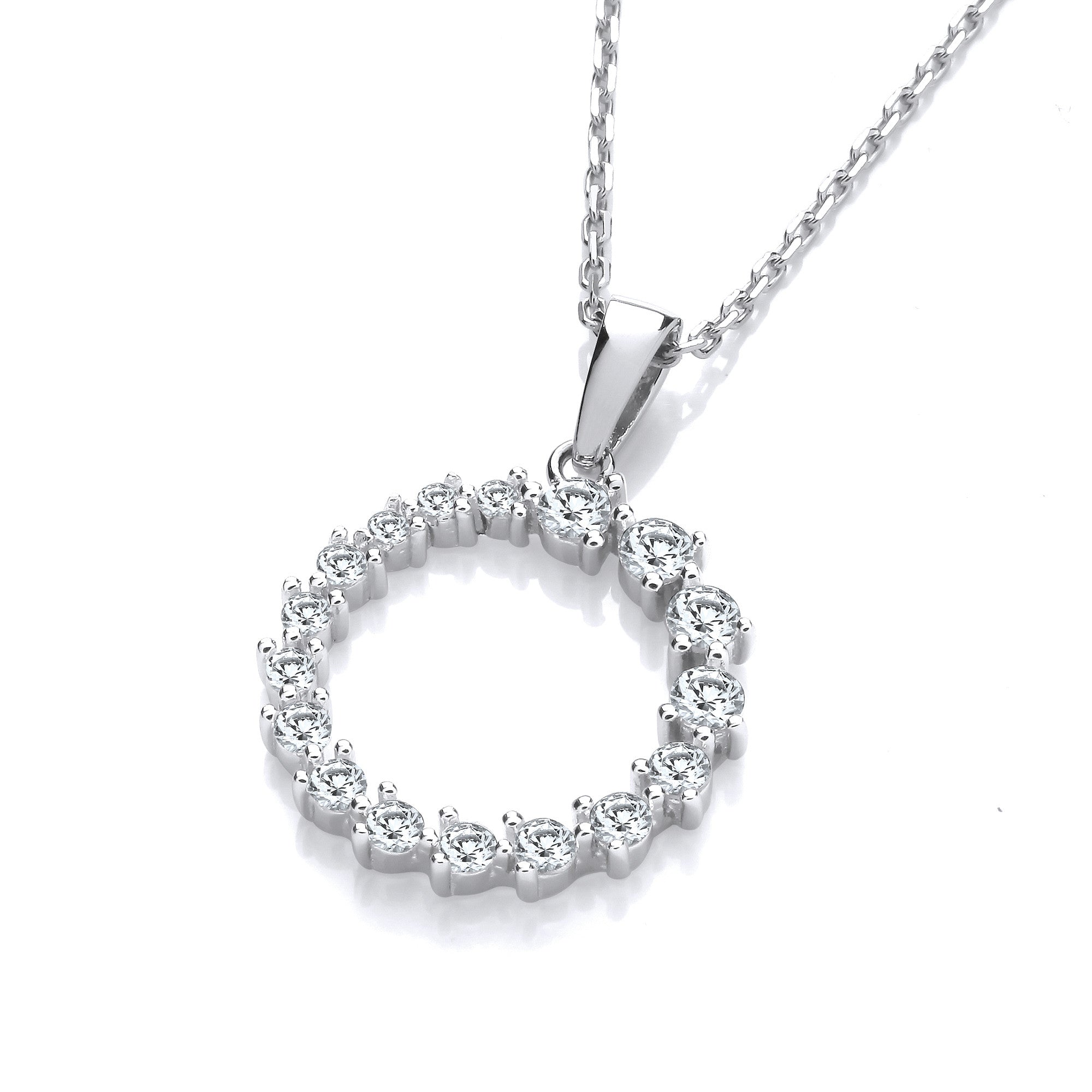 Silver Graduated Cubic Zirconia Circle of Life Pendant with Chain
